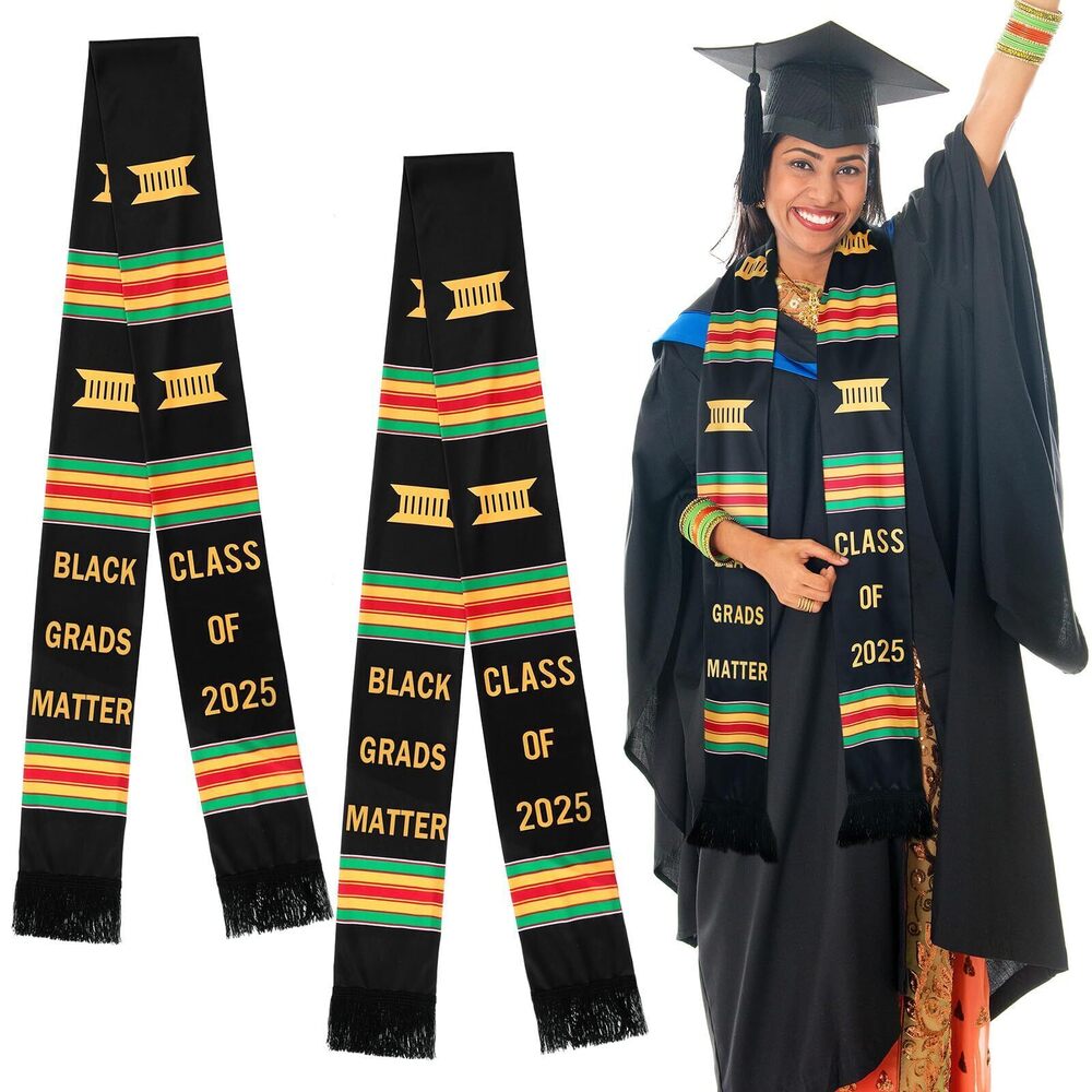 1256 2 Pcs Black Grads Matter Stole 2025 Graduation Kente Stole Authentic